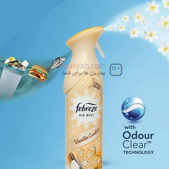 اسپری هوا فبرز FEBREZE مدل Vanilla cookie با رایحه کوکی وانیلی حجم 185 میل