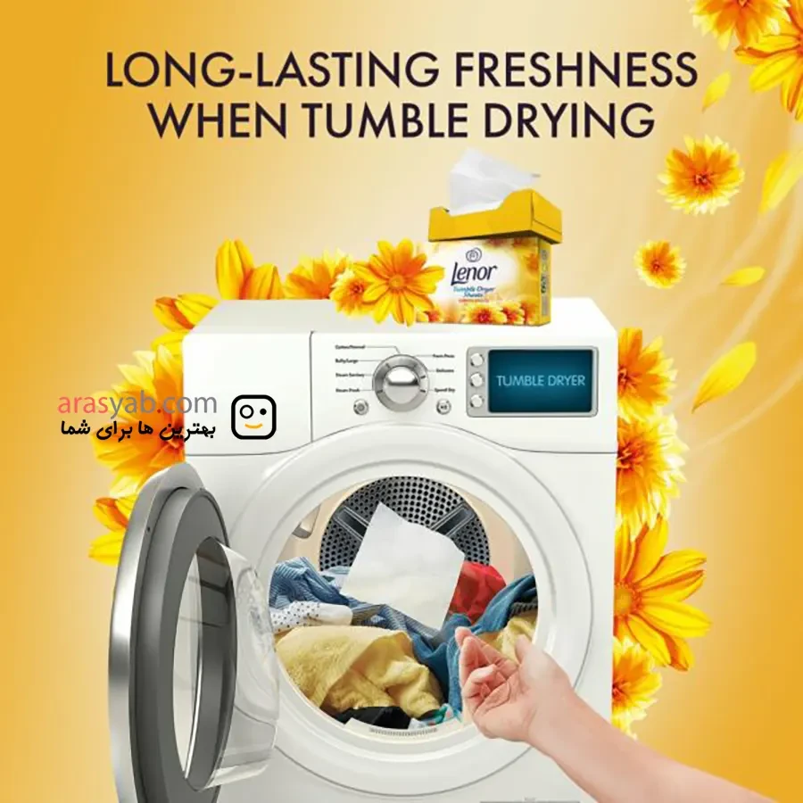 دستمال خوشبو کننده لباس نسیم تابستانی لنور Lenor مدل Tumble Dryer Sheets بسته 34 عددی