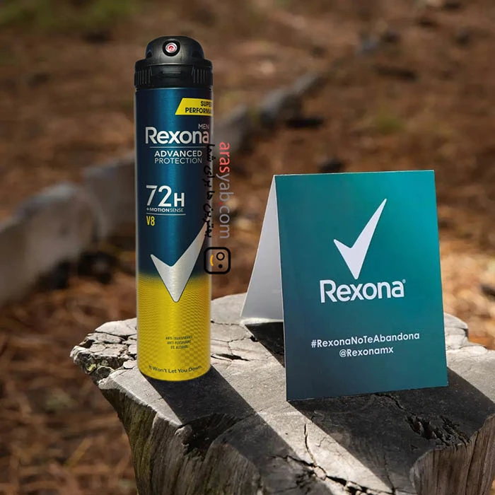 اسپری بدن مردانه رکسونا rexona مدل V8 دارای ماندگاری 72 ساعته حجم 200 میل