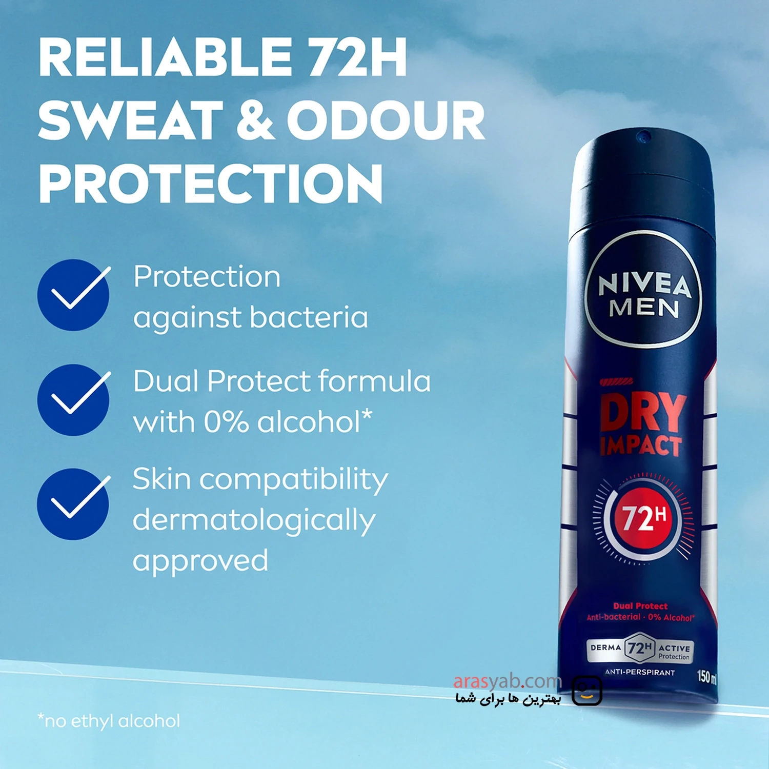 اسپری ضد تعریق نیوآ NIVEA مردانه مدل DRY IMPACT با محافظت 72 ساعته حجم 200 میل