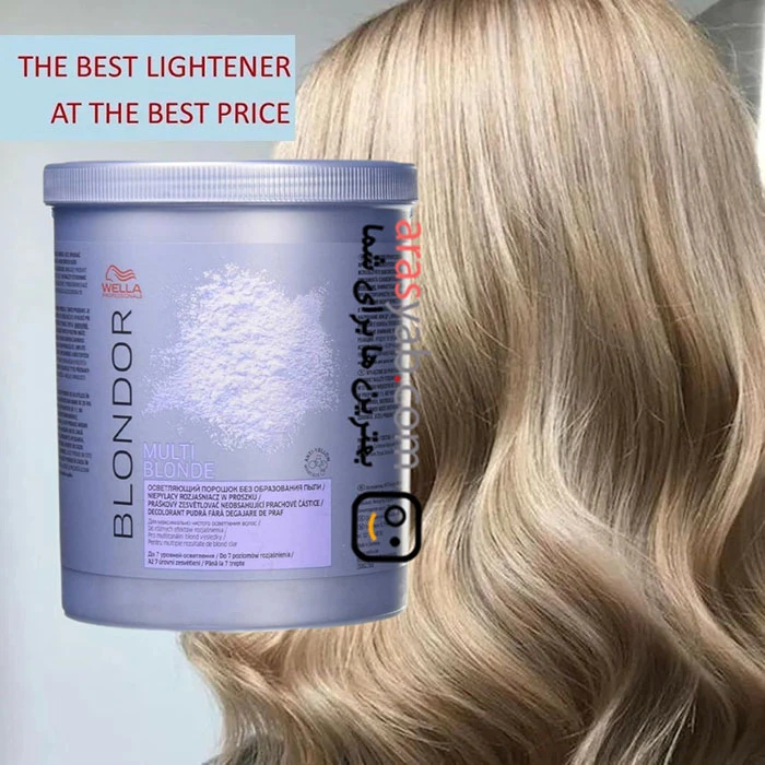 پودر دکلره ایتالیایی ولا wella آبی مدل multi blondor روشن کننده تا 7 تن وزن 800 گرم