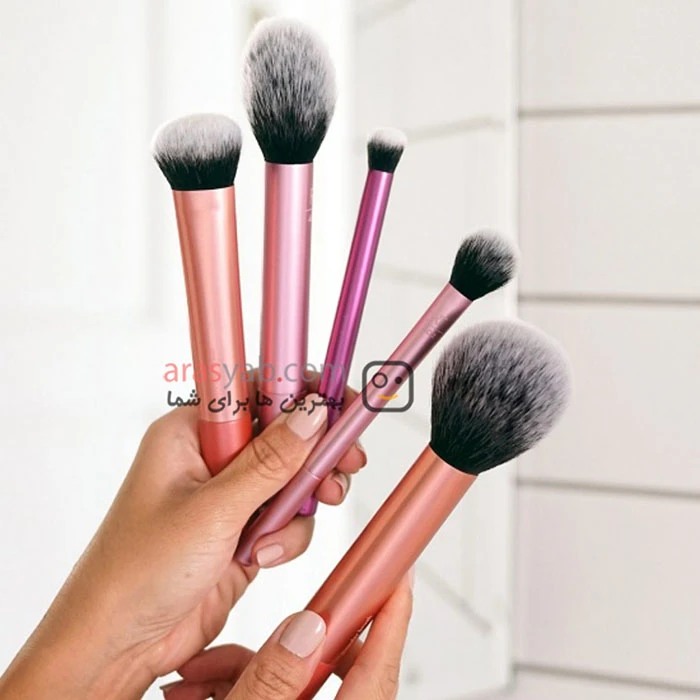 ست براش رژ گونه ریل تکنیک real techniques سری face essentials پک 5 تیکه