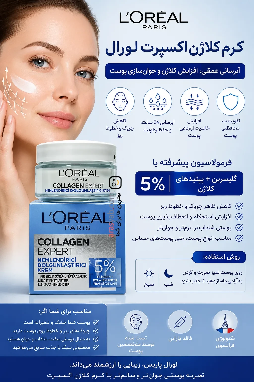 کرم کلاژن ساز حرفه ای لورال Collagen Expert با خاصیت ضد چروک و رطوبت رسانی حجم 50 میل