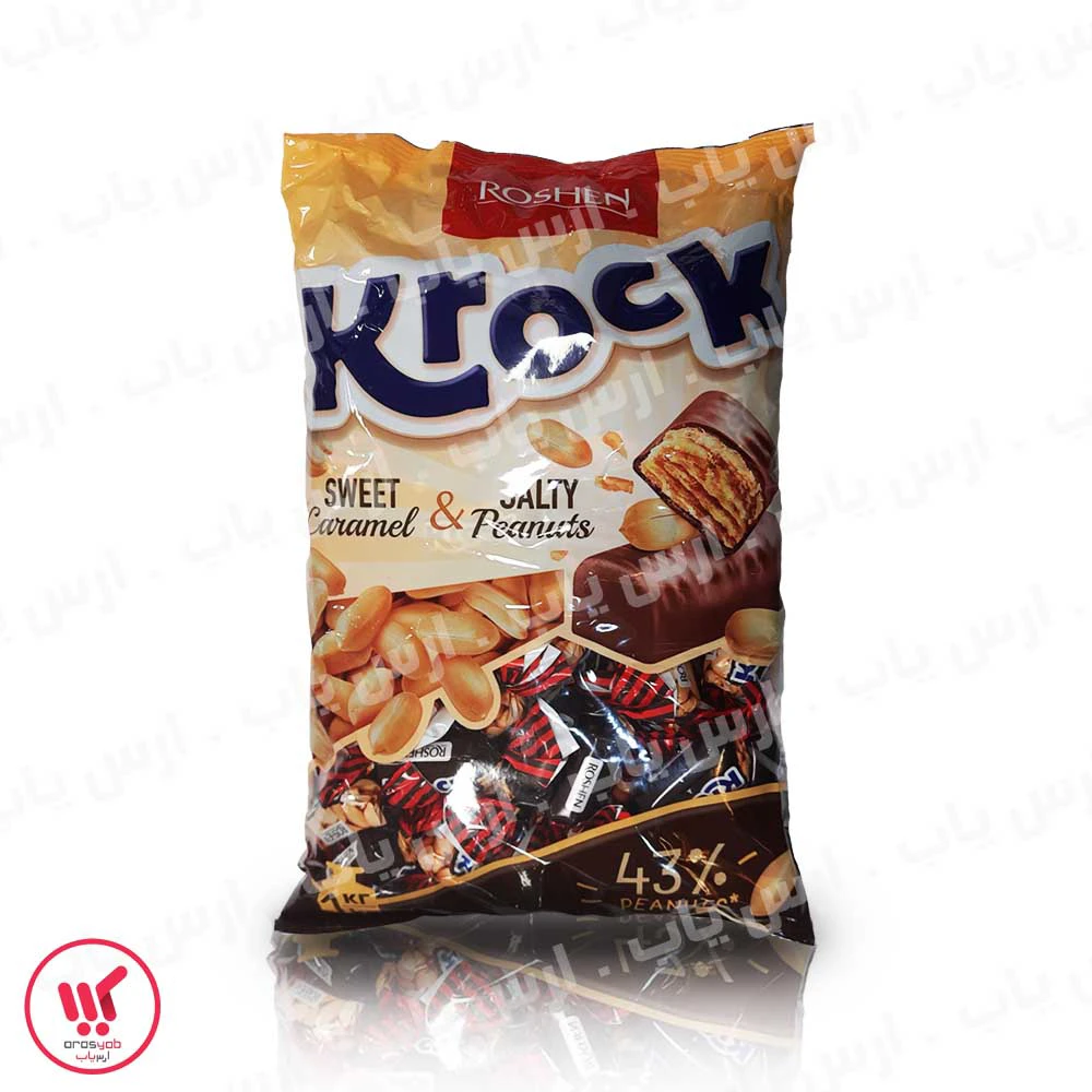 شکلات کروک روشن KROCK با خمیر بادام زمینی بسته 1 کیلویی