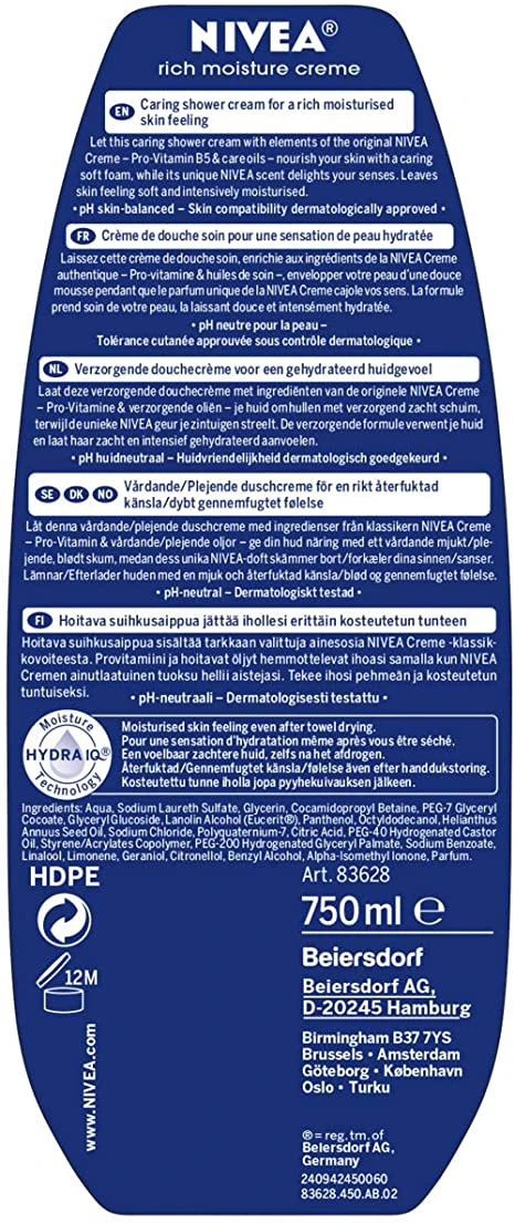 شامپو بدن نیوا مدل CREME Care اصل آلمان حجم 750 میلی