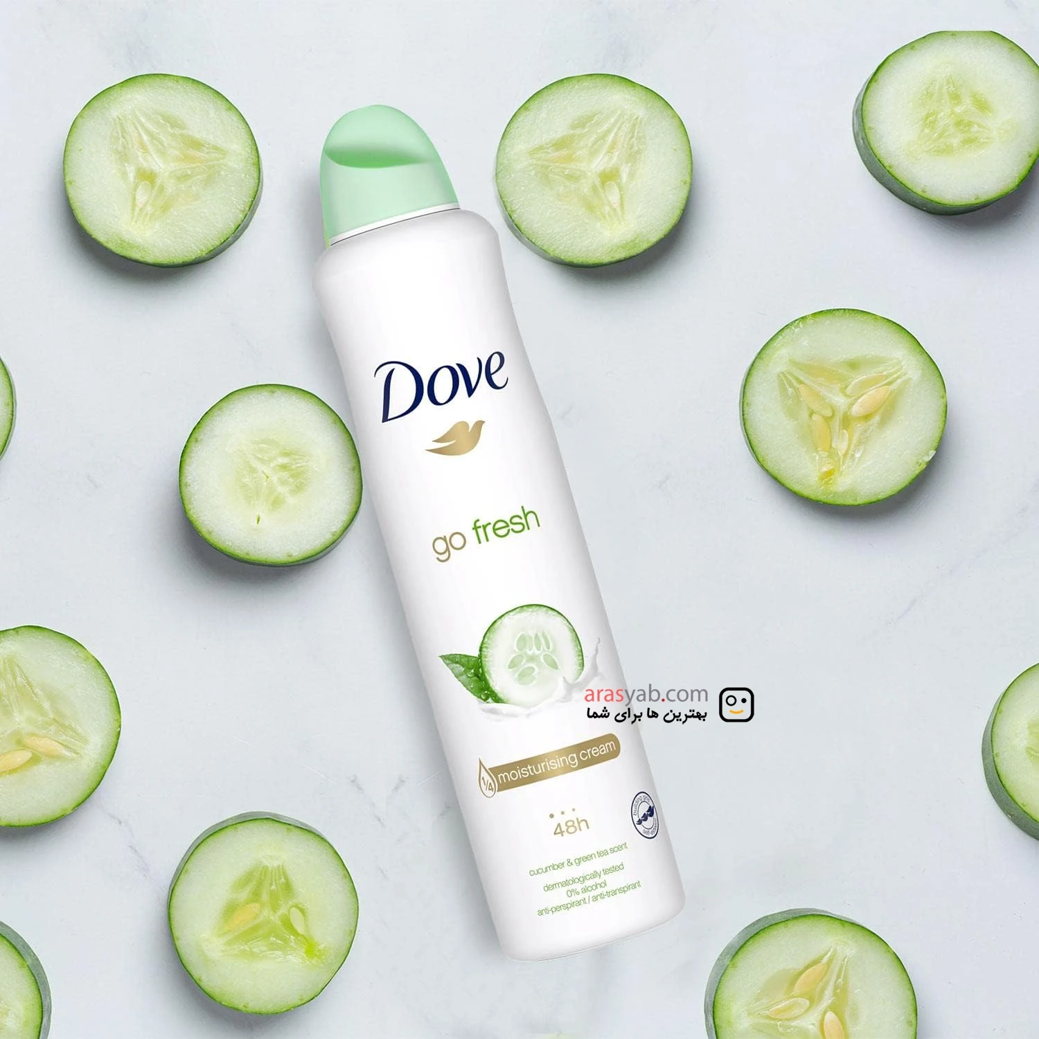 اسپری داو زنانه رایحه خیار و چای سبز مدل go fresh محافظت 48 ساعته حجم 250 میل