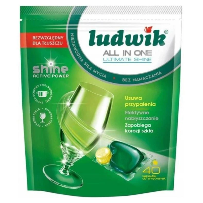 قرص ظرفشویی لیمویی لودویک All In One مدل Ultimate shine تعداد 40 عددی
