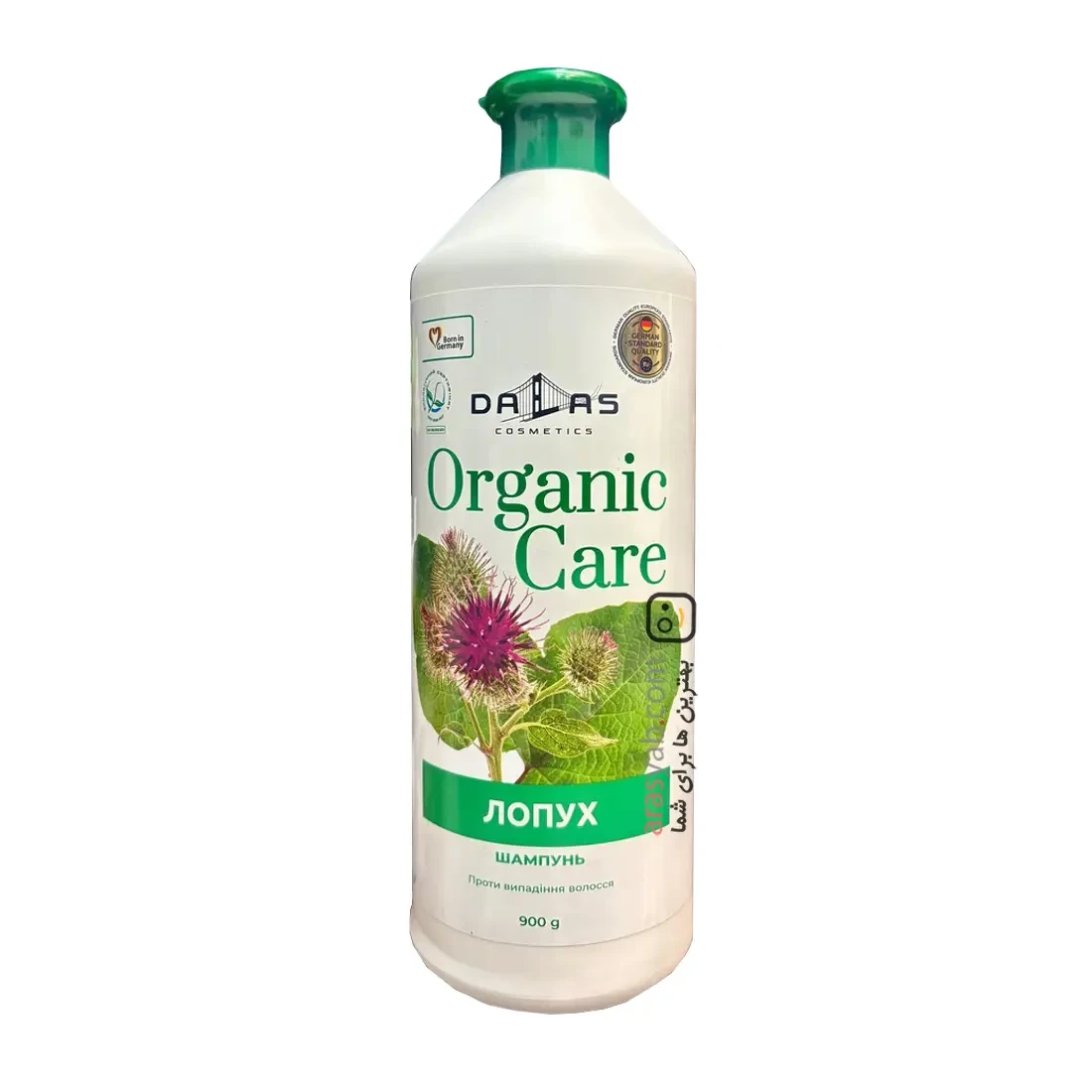 شامپو ضد ریزش ارگانیک کر دالاس DALAS Organic care حاوی عصاره ریشه بابا آدم حجم 900 گرم