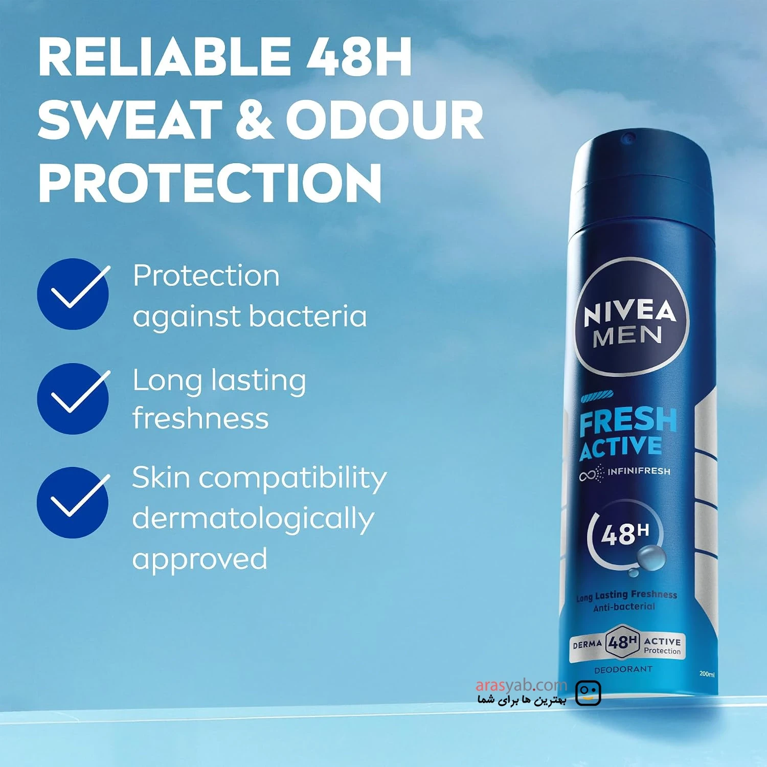 اسپری مردانه فرش اکتیو نیوا Fresh Active با محافظت 48 ساعته حجم 200 میل