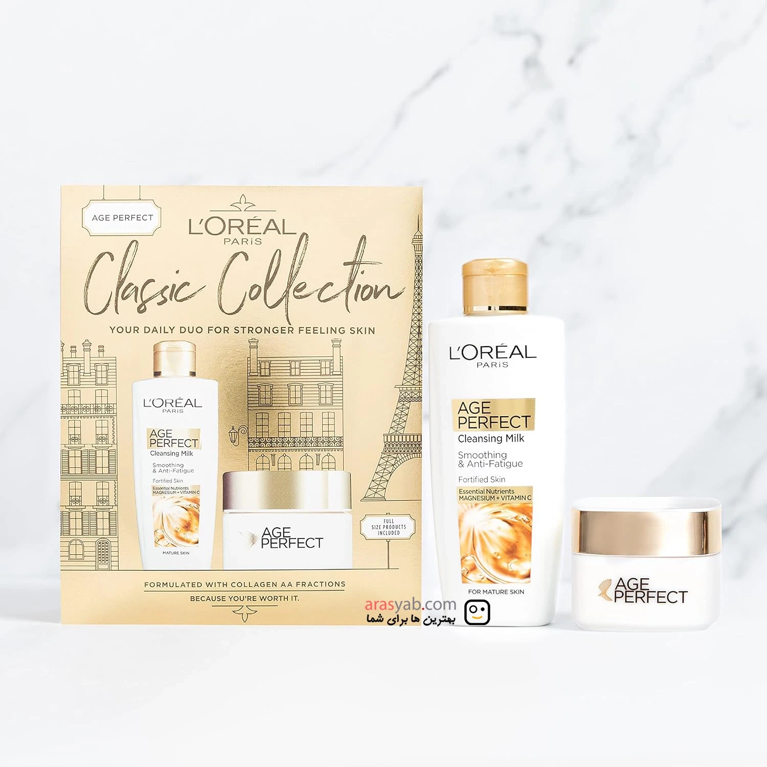 شیر پاک کن صورت لورال Loreal حاوی ویتامین C سری ایج پرفکت Age Perfect حجم 200 میلی