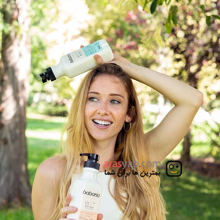 لوسیون بدن ویتامین E باباریا babaria مدل body milk برای پوست خشک حجم 500 میل