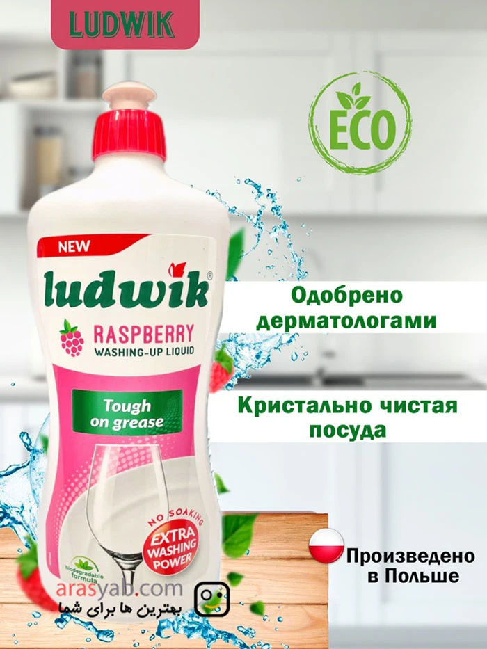 مایع ظرفشویی دستی لودویک LUDWIK مدل Raspberry با رایحه تمشک حجم 900 گرم
