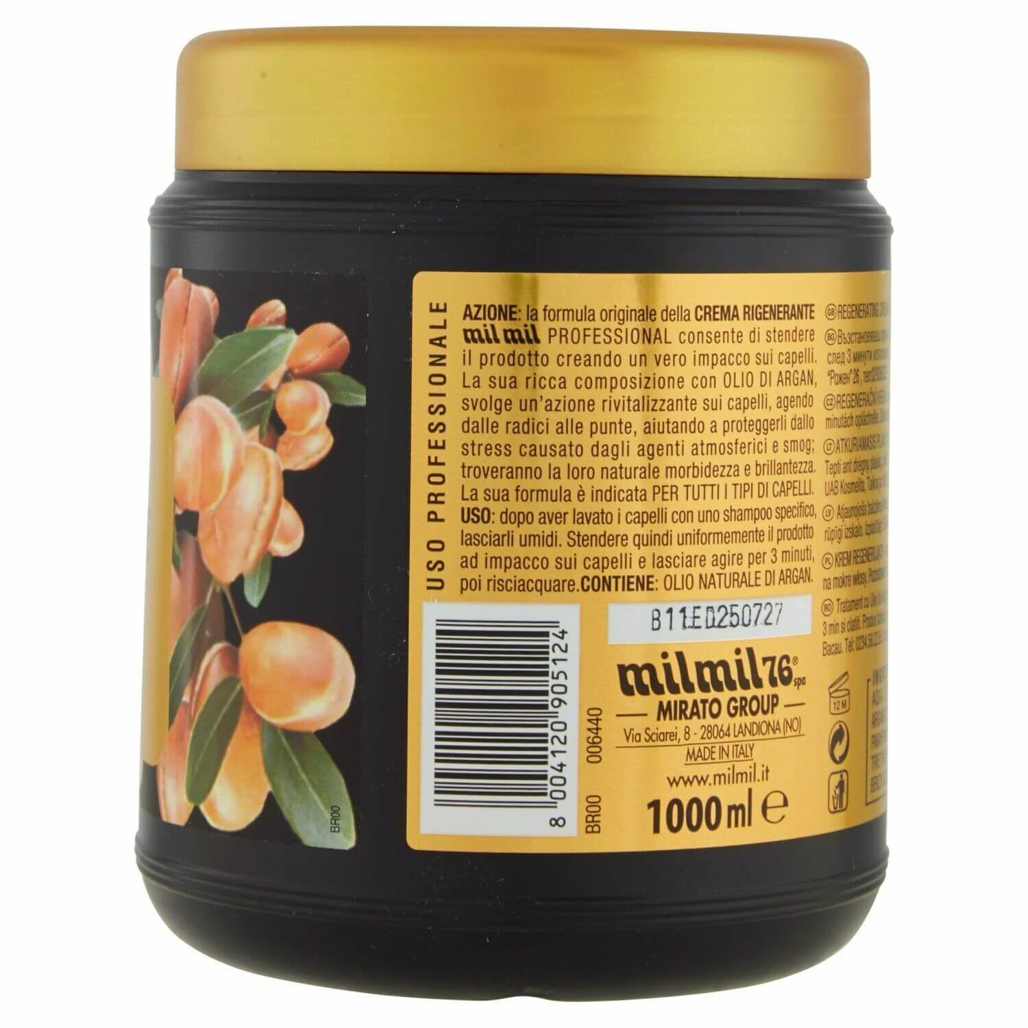 ماسک موی بازسازی کننده MIL MIL ایتالیا حاوی روغن آرگان حجم 1000 میلی