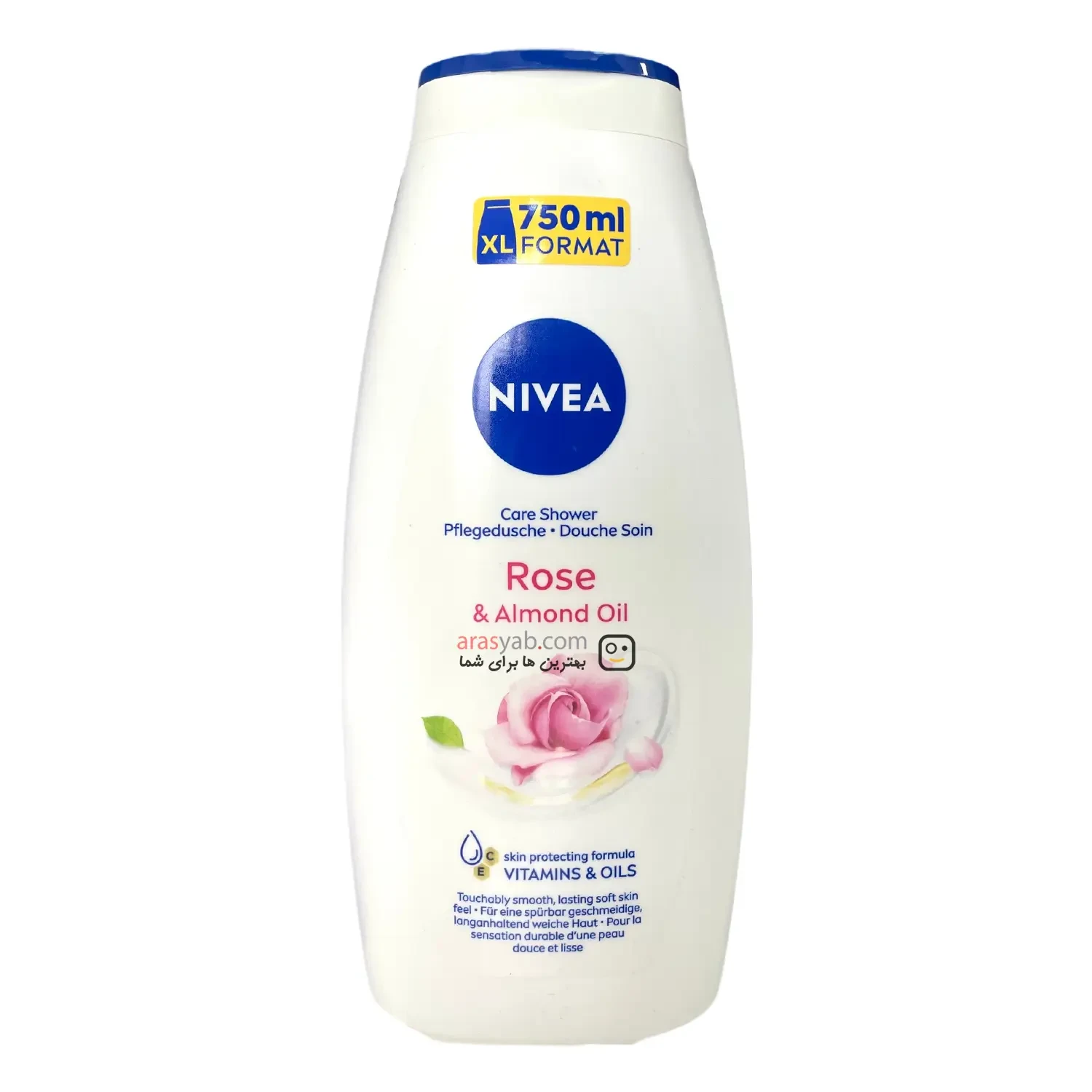 شامپو بدن نیوآ NIVEA گل رز و روغن بادام مراقبت کننده ابریشمی پوست حجم 750 میل