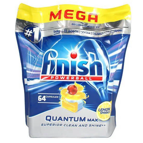قرص ظرفشویی لیمویی فینیش Finish Quantum max بسته 64 عددی