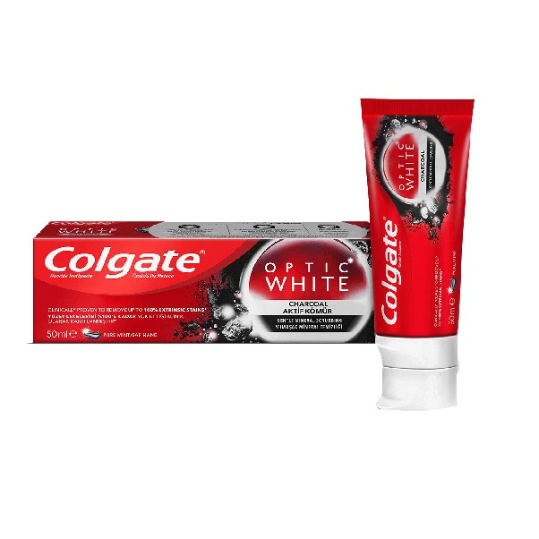 خمیردندان زغالی کلگیت Optic white charcoal حجم 50 میلی
