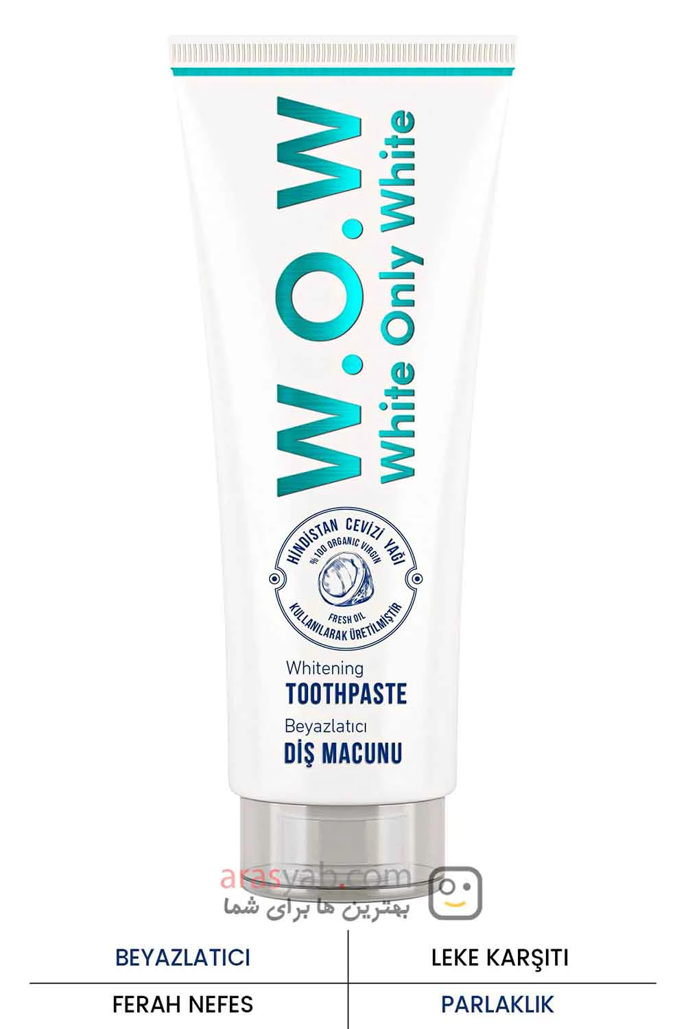 خمیر دندان سفید کننده W.O.W پروکسین حاوی روغن نارگیل 100٪ اورگانیک حجم 80 میل