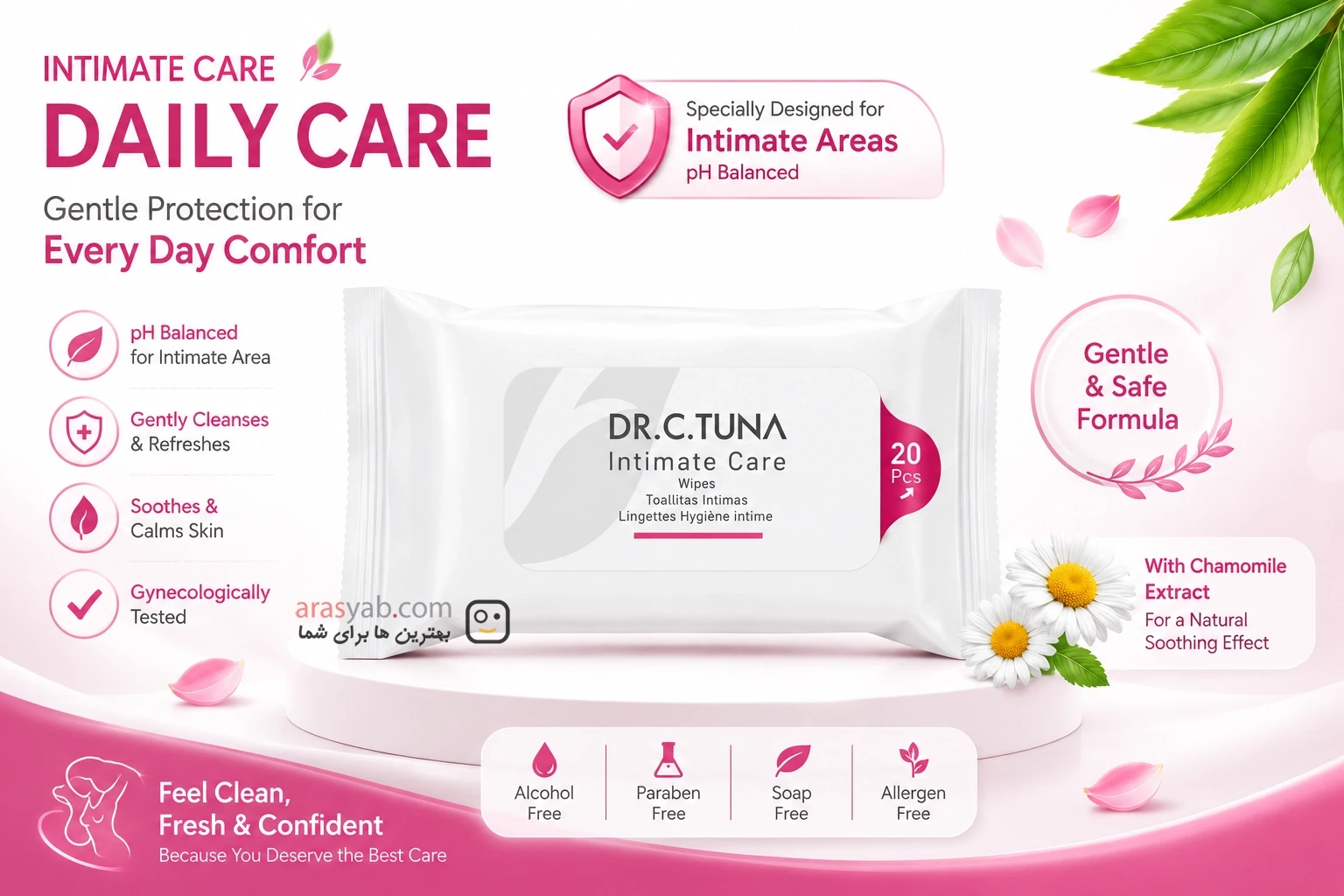 دستمال مرطوب بهداشتی بانوان فارماسی Farmasi مدل Intimate Care بسته 20 عددی