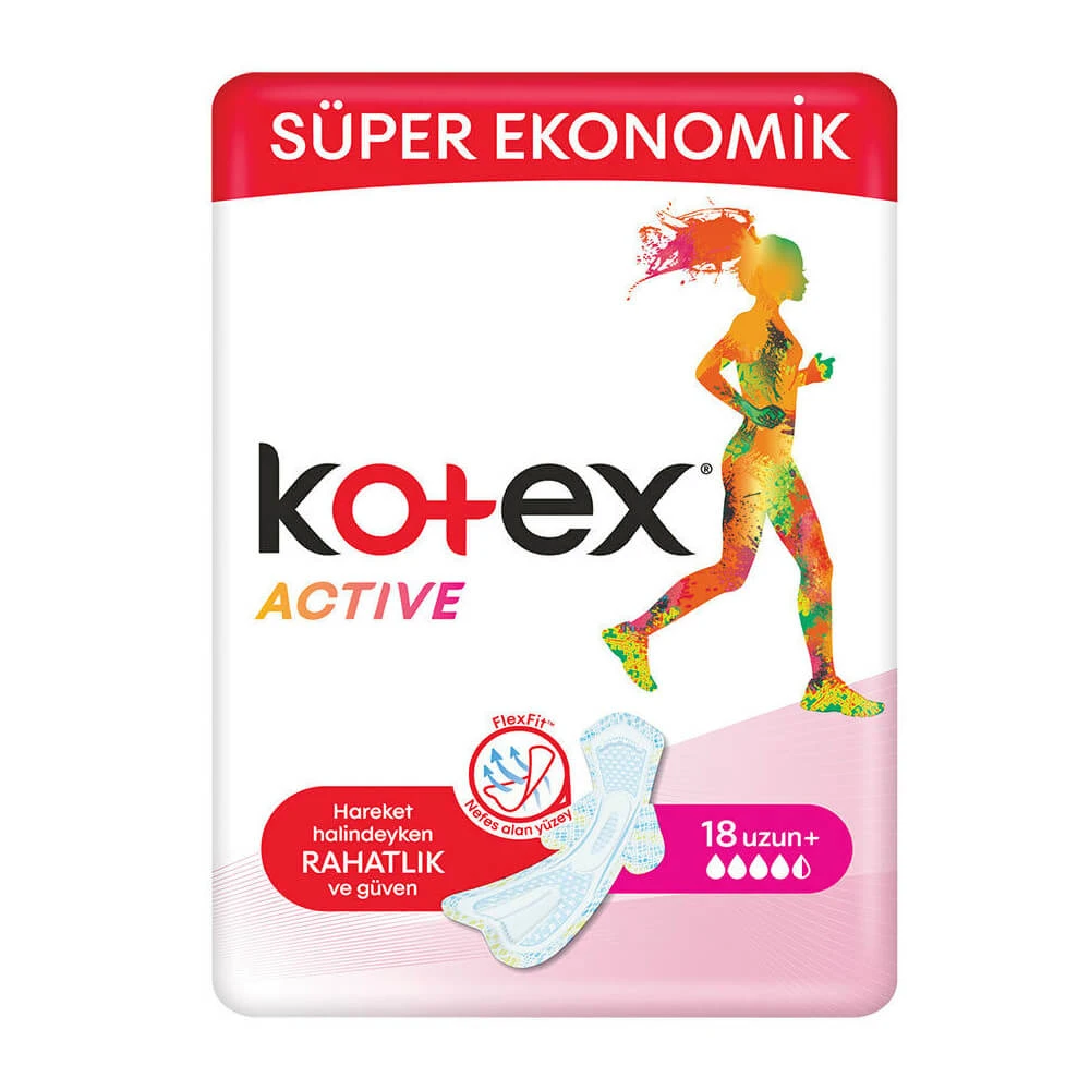 نوار بهداشتی بلند کوتکس kotex مدل ACTIVE تعداد 18عدد