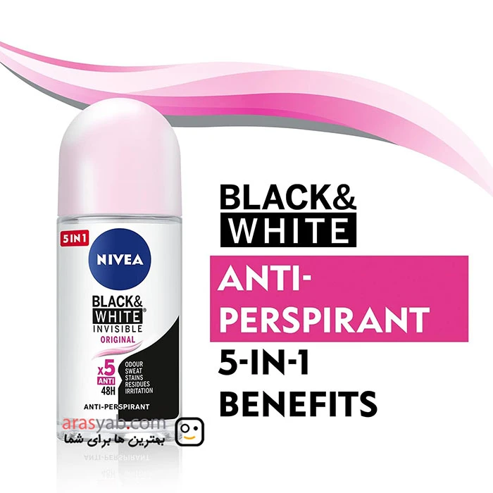 مام رولی بلک اند وایت نیوآ Nivea مدل Clear ماندگاری 48 ساعته حجم 50 میل
