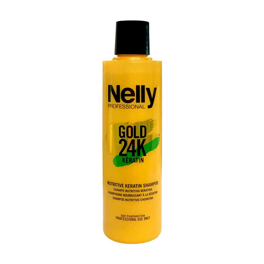 شامپوی کراتین گلد نلی Nelly Gold 24K ترمیم کننده قدرتمند حجم 300 میلی