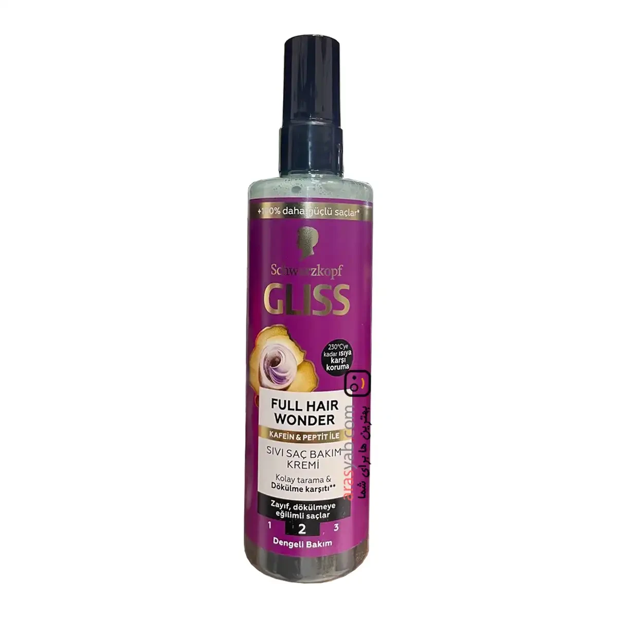 اسپری دوفاز ضدریزش گلیس Gliss مدل Full Hair wonder حاوی کافئین و پپتید حجم 200 میل