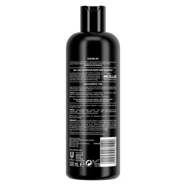 شامپو رطوبت رسان ترزمه TERSemme اصل انگلیس مدل Luxurious Moisture برای موهای خشک و آسیب دیده حجم 500 میلی