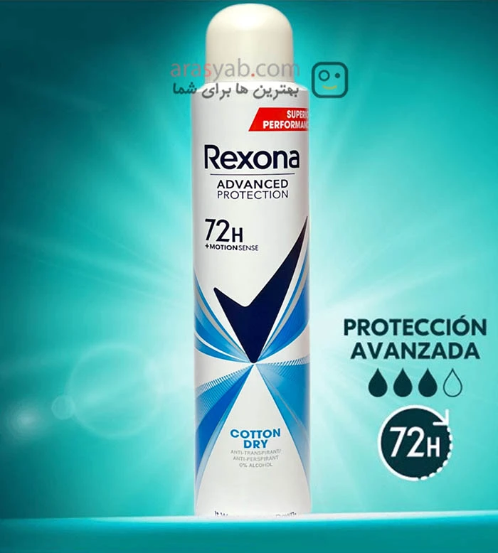 اسپری بدن رکسونا زنانه مدل cotton dry با محافظت 72 ساعته حجم 200 میل