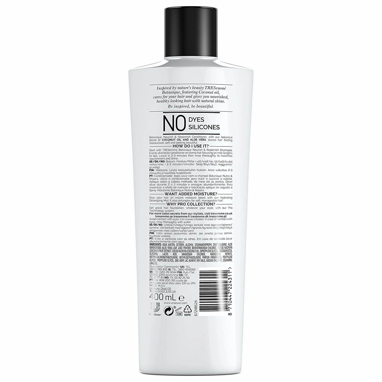 نرم کننده و تغذیه کننده Tresemme حاوی روغن نارگیل و آلوئه ورا مدل Botanique حجم 400 میلی