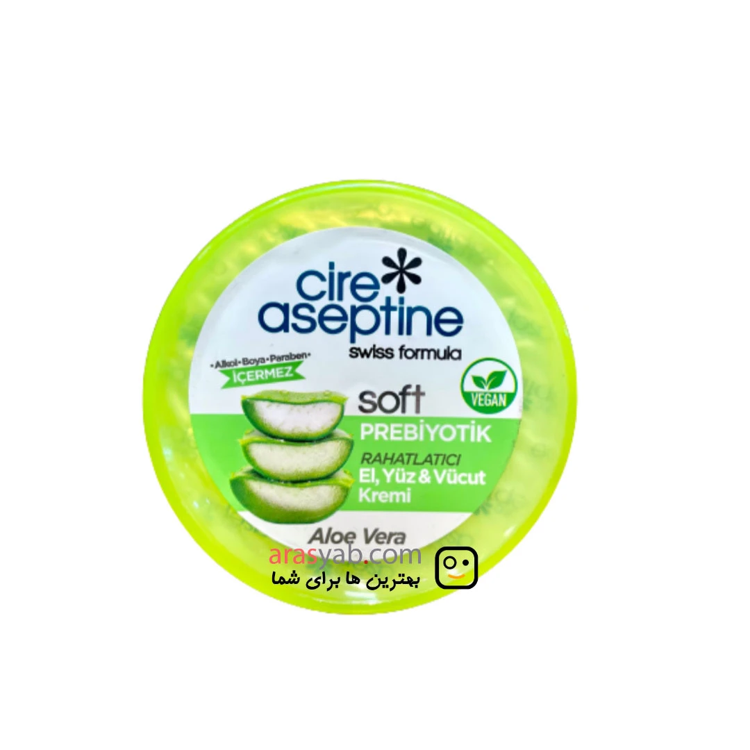 کرم تسکین دهنده آسپتین cire aseptine سری prebiyotik حاوی عصاره آلوئه ورا حجم 300 میل