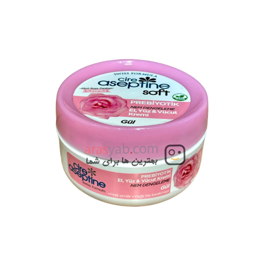کرم مرطوب کننده آسپتین cire aseptine سری prebiyotik حاوی عصاره گل رز حجم 300 میل