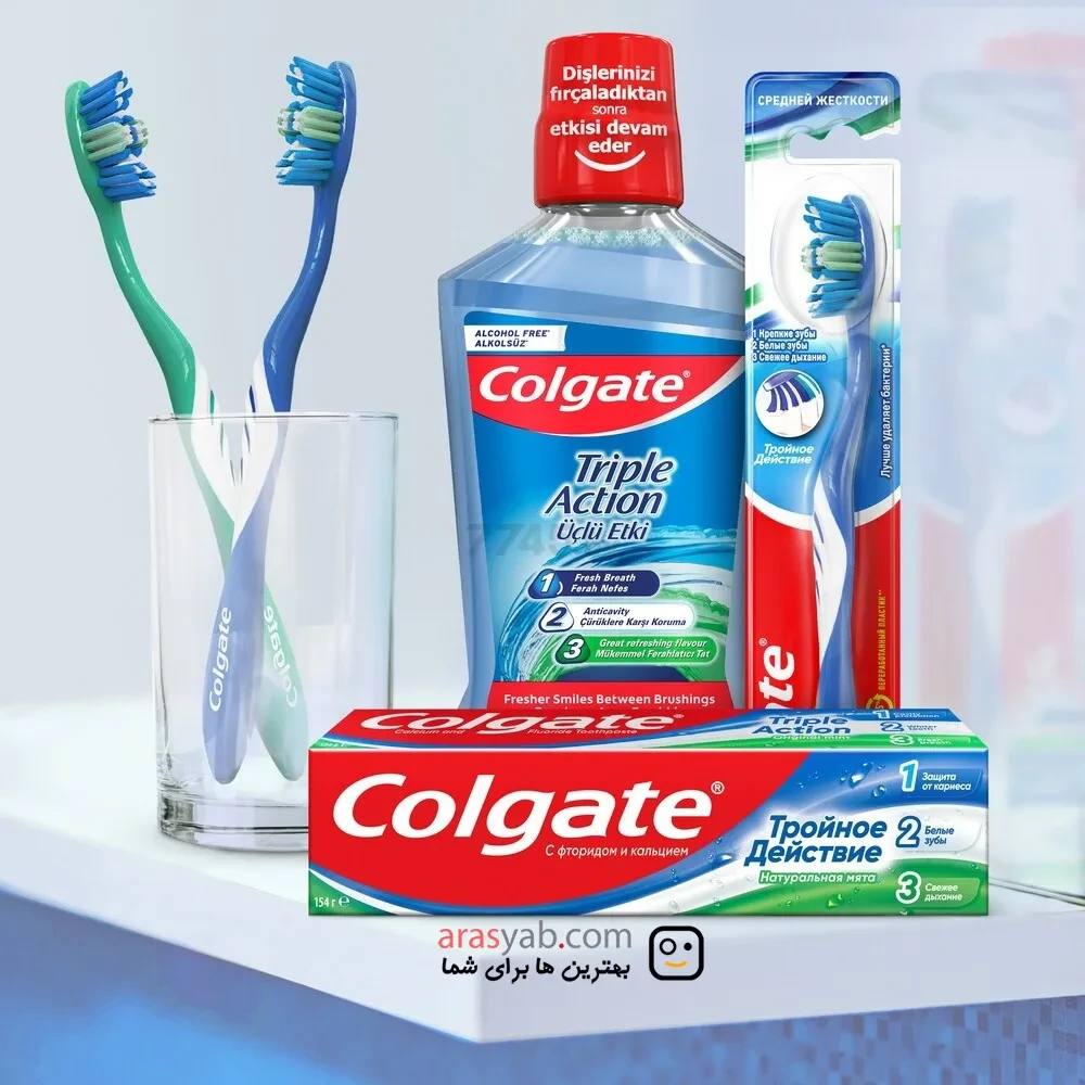 دهانشویه کلگیت Colgate سه کاره بدون الکل مدل Triple Action حجم 500 میل