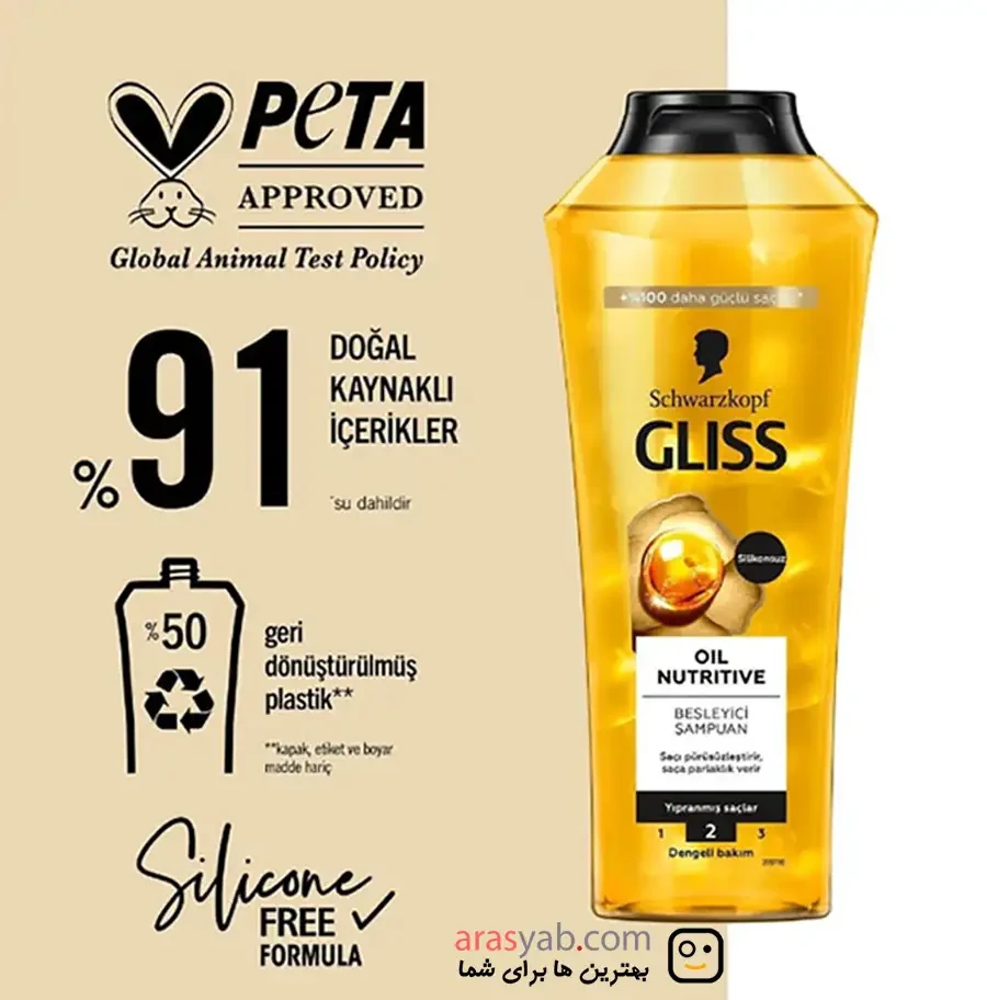 شامپو گلیس طلایی شفاف مدل Gliss Oil Nutritive حجم 400 میل