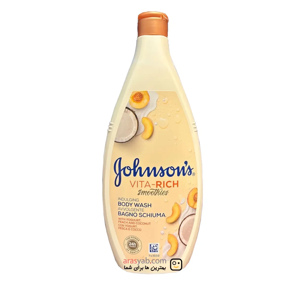 شامپو بدن شیر نارگیل و هلو جانسون Johnson’s سری Vita-Rich Smoothies حجم 750 میل