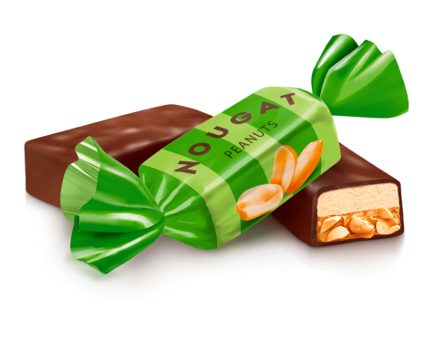 شکلات نوگات nougat روشن سبز با کارامل و مغز بادام زمینی بسته 1 کیلویی