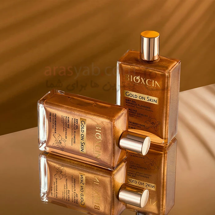 روغن بدن شاین دار بیوکسین سری gold on skin برای صورت، بدن و مو حجم 100 میل