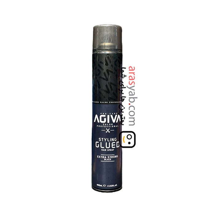اسپری حالت دهنده GLUED آگیوا شماره 2 مدل extra strong black تثبیت کننده مو حجم 400 میل