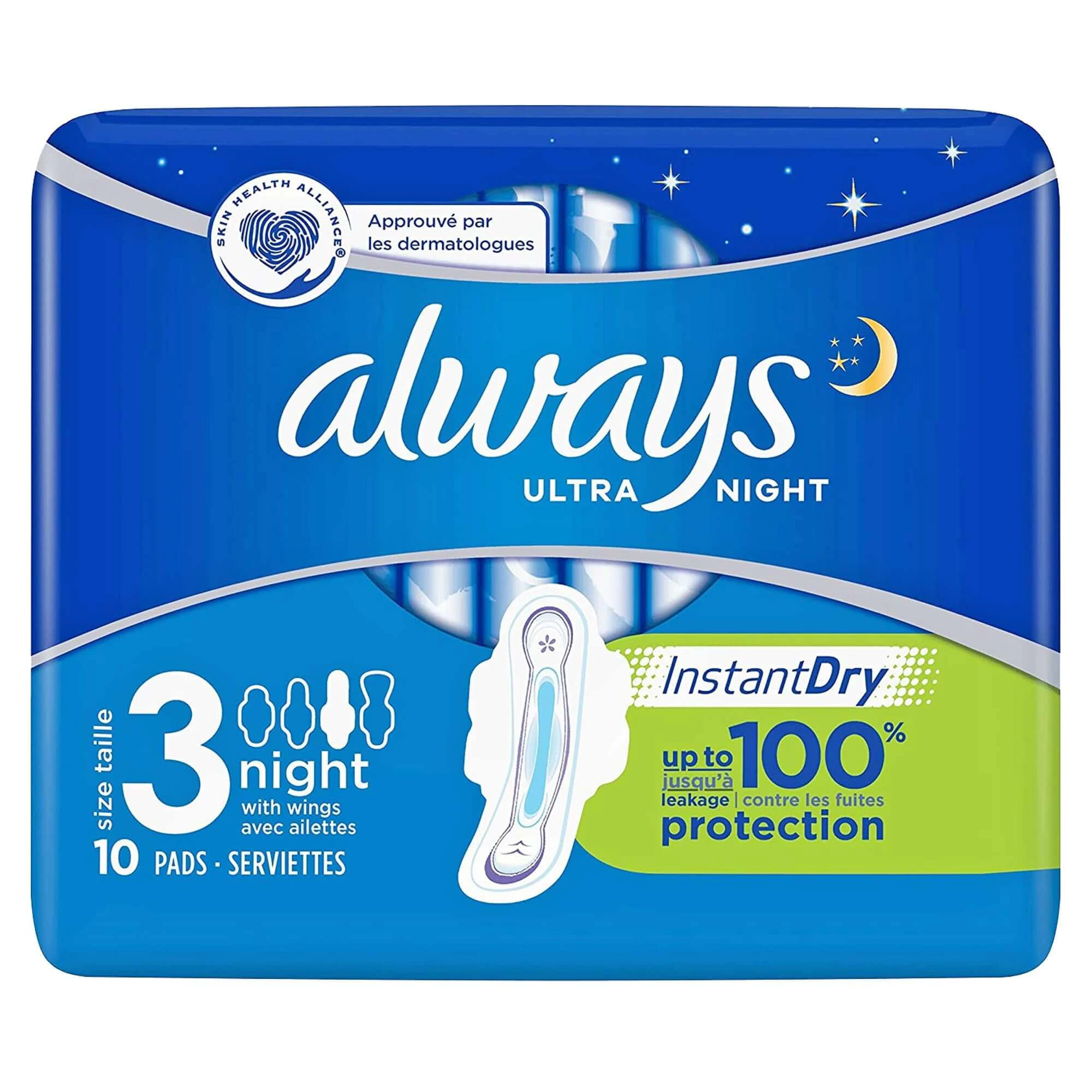 نوار بهداشتی اولترا نایت Ultra Night بالدار ALWAYS سایز 3 بسته 10 عددی
