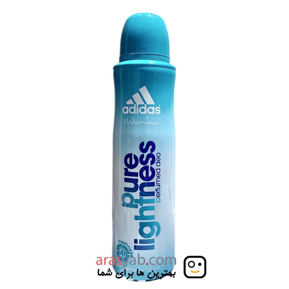 اسپری بدن زنانه آدیداس مدل pure lightness ضد تعریق با ماندگاری 24 ساعته حجم 150 میل