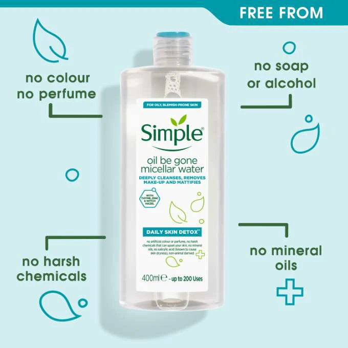 میسلارواتر پوست چرب سیمپل simple مدل Daily Skin Detox حجم 400 میلی