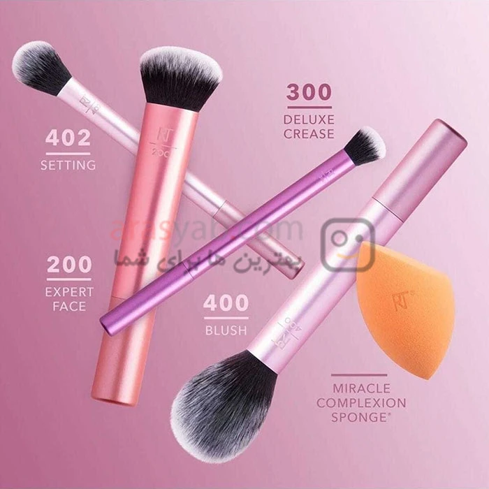 ست براش 4 تیکه ریل تکنیک Real techniques مدل everyday essential با پد آرایشی