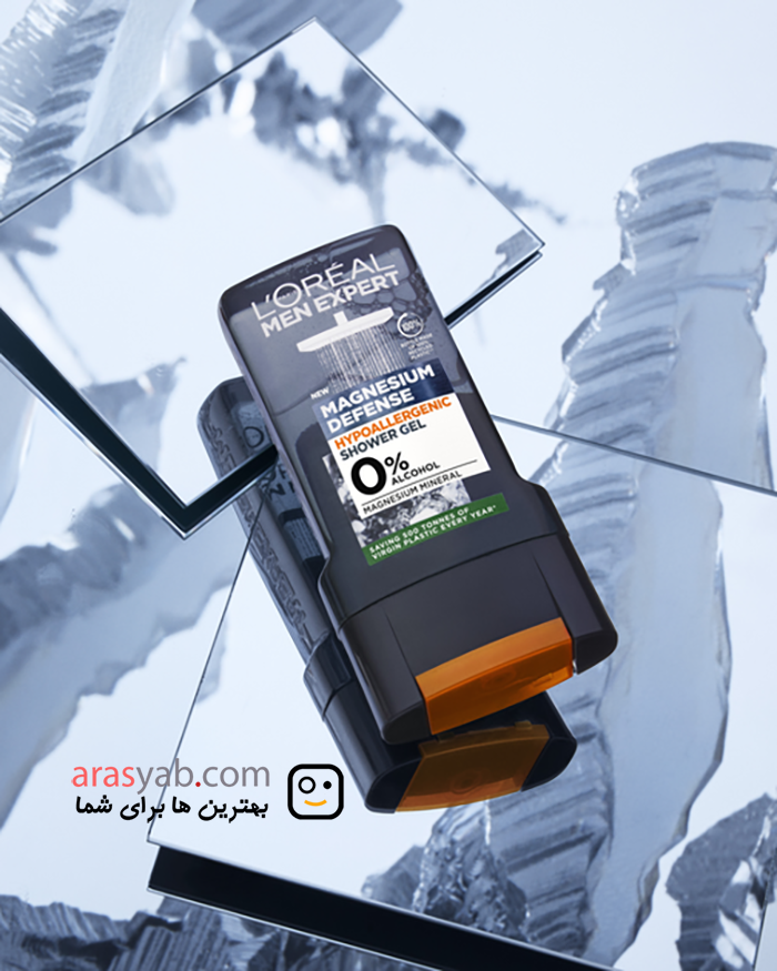 ژل دوش مردانه لورال Loreal فاقد الکل مدل Magnesium Defence حجم 300 میل