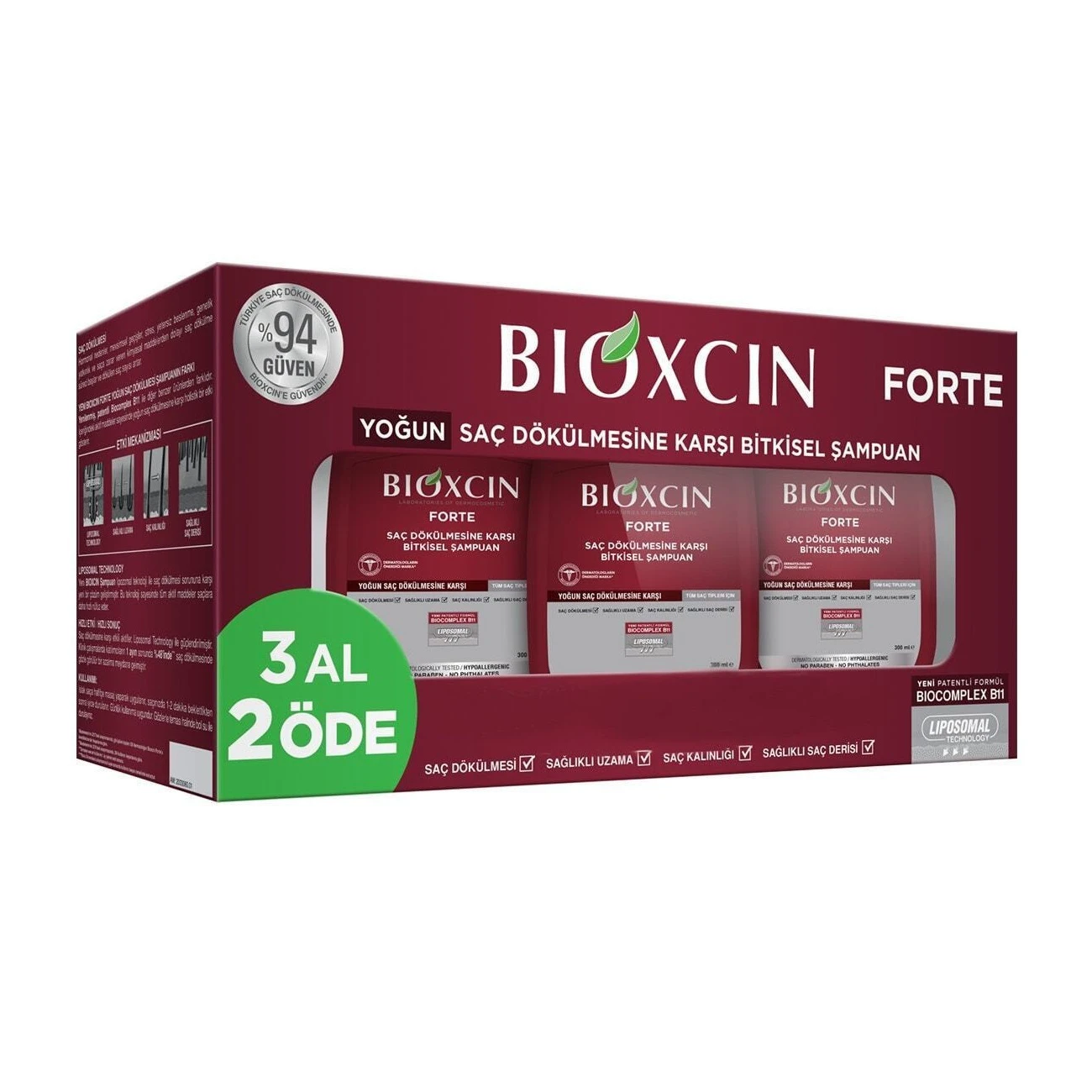 پک 3 عددی شامپو بیوکسین فورت Bioxcin fortre مدل Yagun sac dokulmesine karsi bitkisel sampuan حجم 300 میل | ارس رخ
