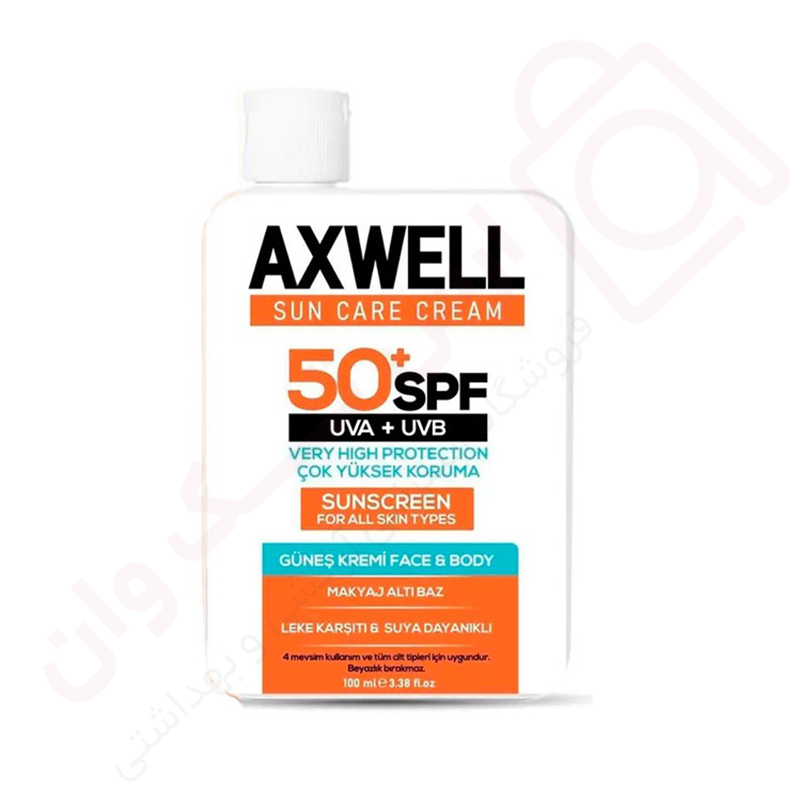 کرم ضد آفتاب آکسول spf 50 بدون رنگ مناسب انوع پوست حجم 100 میل - ارس تک وان