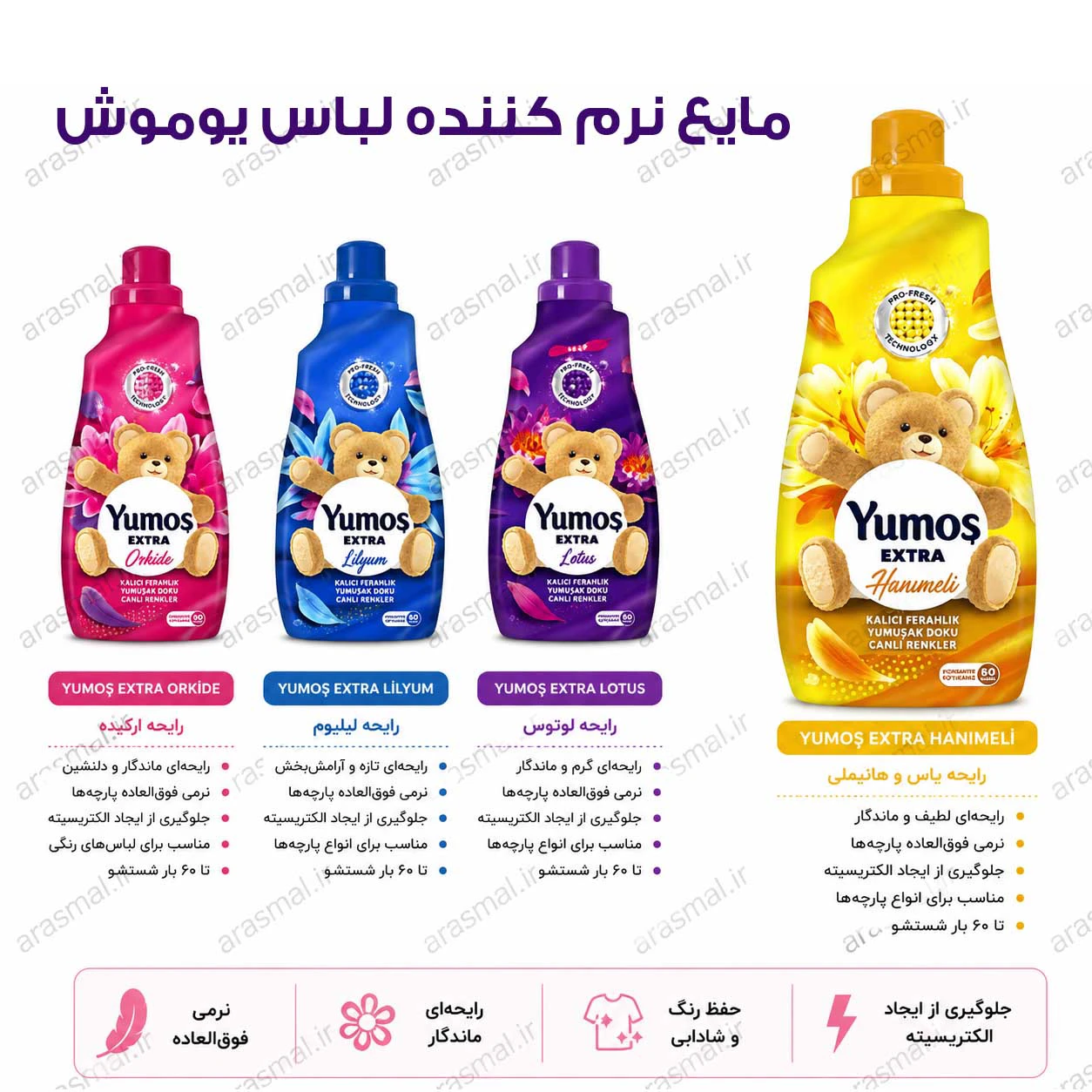 مایع نرم‌کننده لباس یوموش 60 بار مصرف - ارس مال