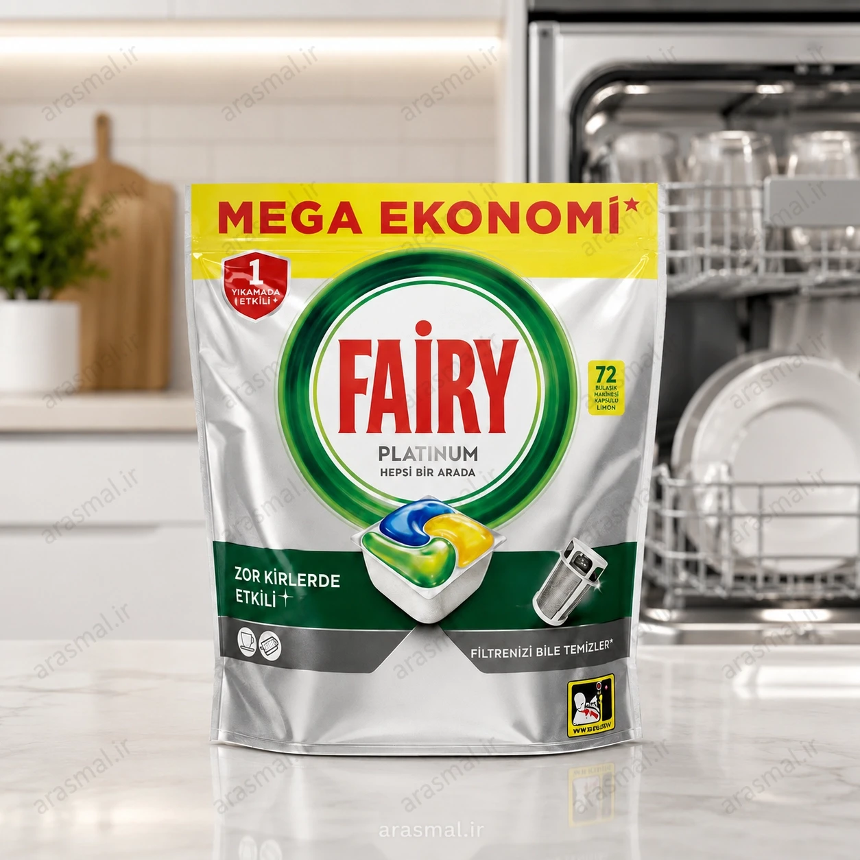 قرص ماشین ظرفشویی فیری پلاتینیوم Fairy Platinum لیمویی بسته 72 عددی اورجینال - ارس مال