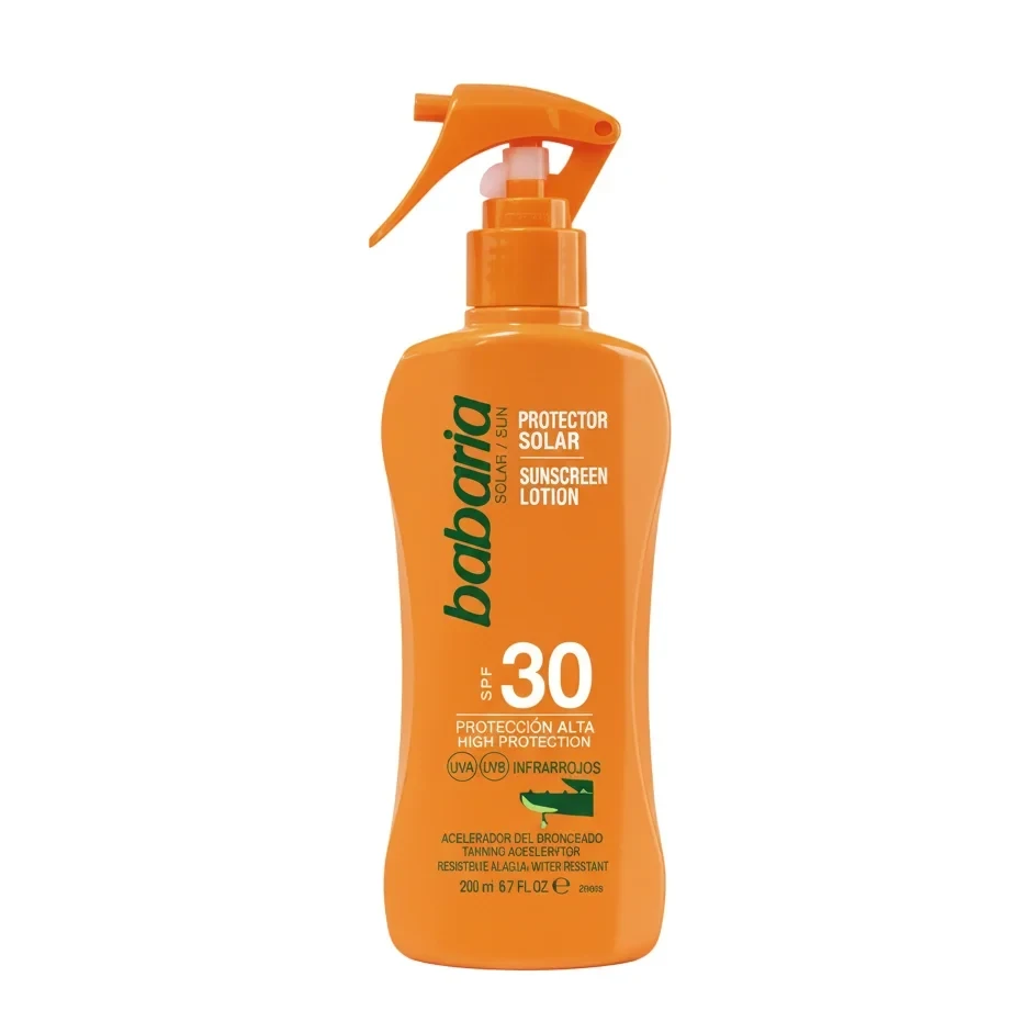 اسپری ضدآفتاب باباریا با SPF 30 - حاوی عصاره آلوئه‌ورا - مقاوم در برابر آب | حجم 200 میلی‌لیتر - فروشگاه اینترنتی ارس درمیس