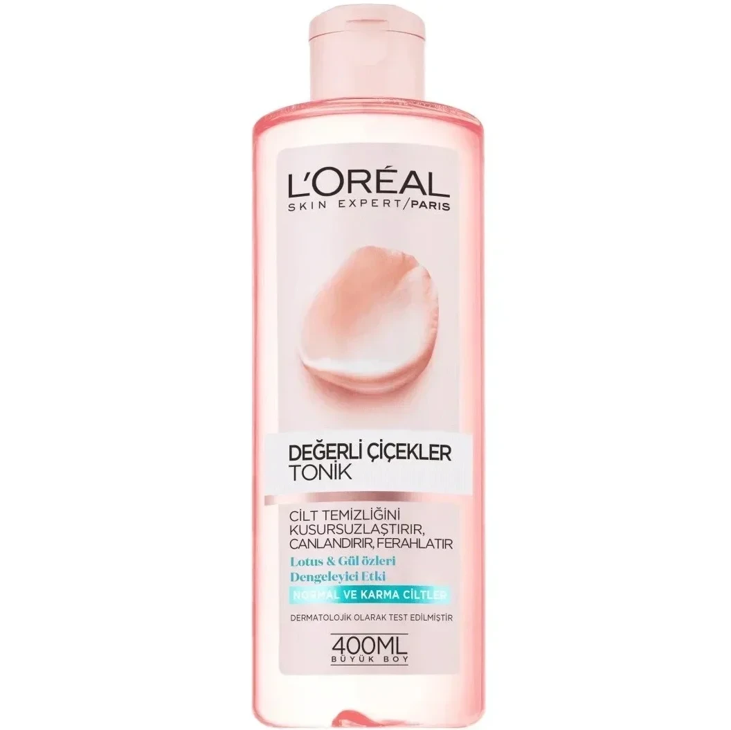 تونر پاک کننده گل رز و نیلوفر آبی لورآل L'Oréal مناسب پوست نرمال تا مختلط | حجم 400 میل - فروشگاه اینترنتی ارس درمیس