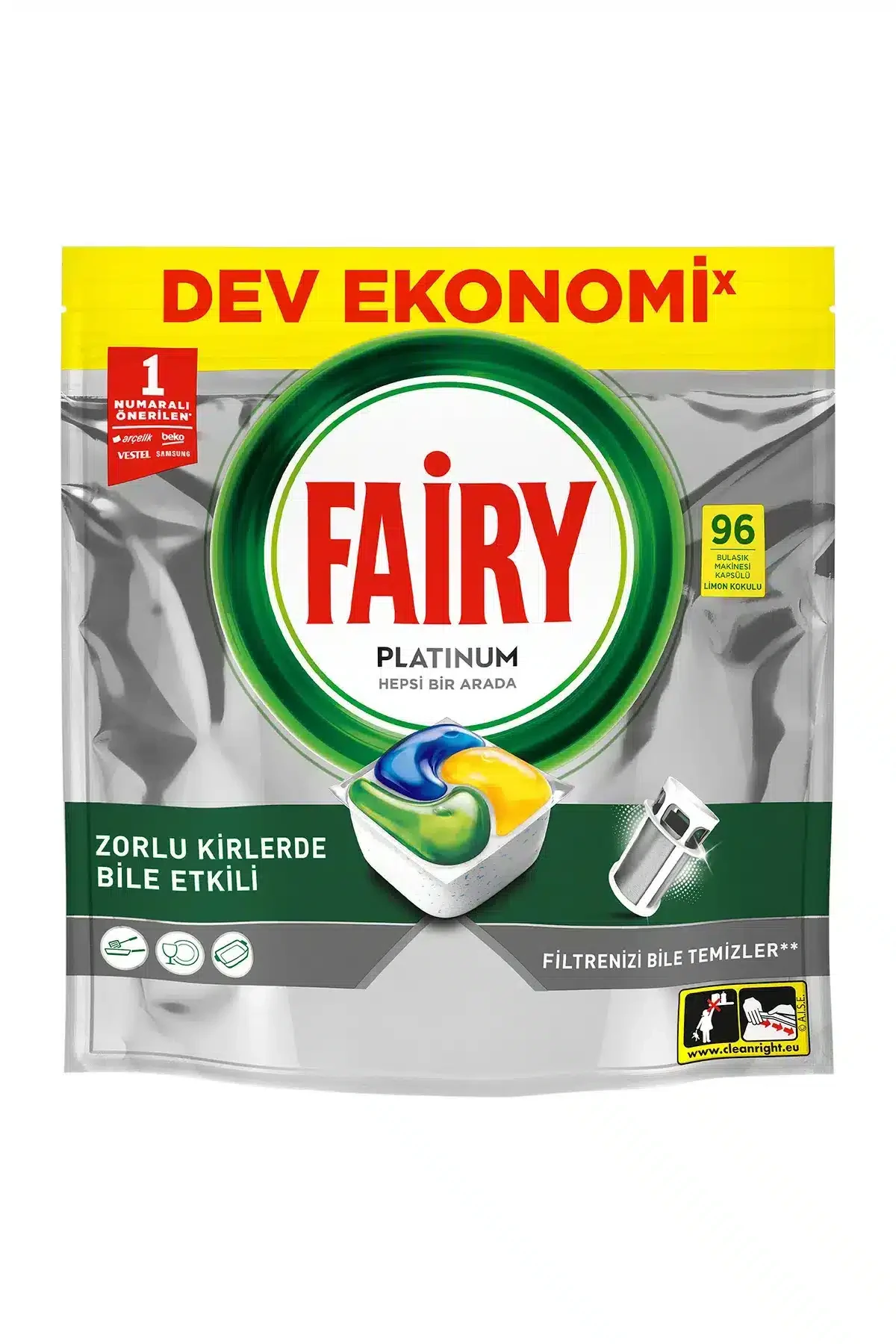 قرص ماشین ظرفشویی فیری مدل Platinum بسته 96 عددی - فروشگاه اینترنتی ارس درمیس
