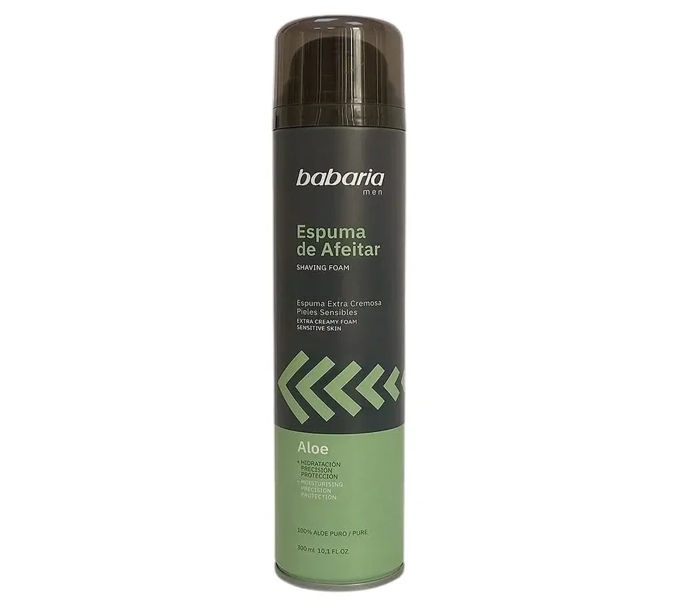 فوم اصلاح باباریا Babaria مدل Aloe Vera Sensitive Skin - حاوی عصاره آلوئه ورا - مناسب پوست حساس | حجم 300 میلی‌لیتر - فروشگاه اینترنتی ارس درمیس